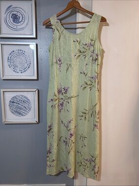 K Petite Women’s Size 8 Light Green Floral Sleeveless Midi Dress Summer Style